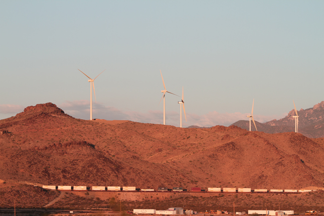 Kingman Wind turbines and train